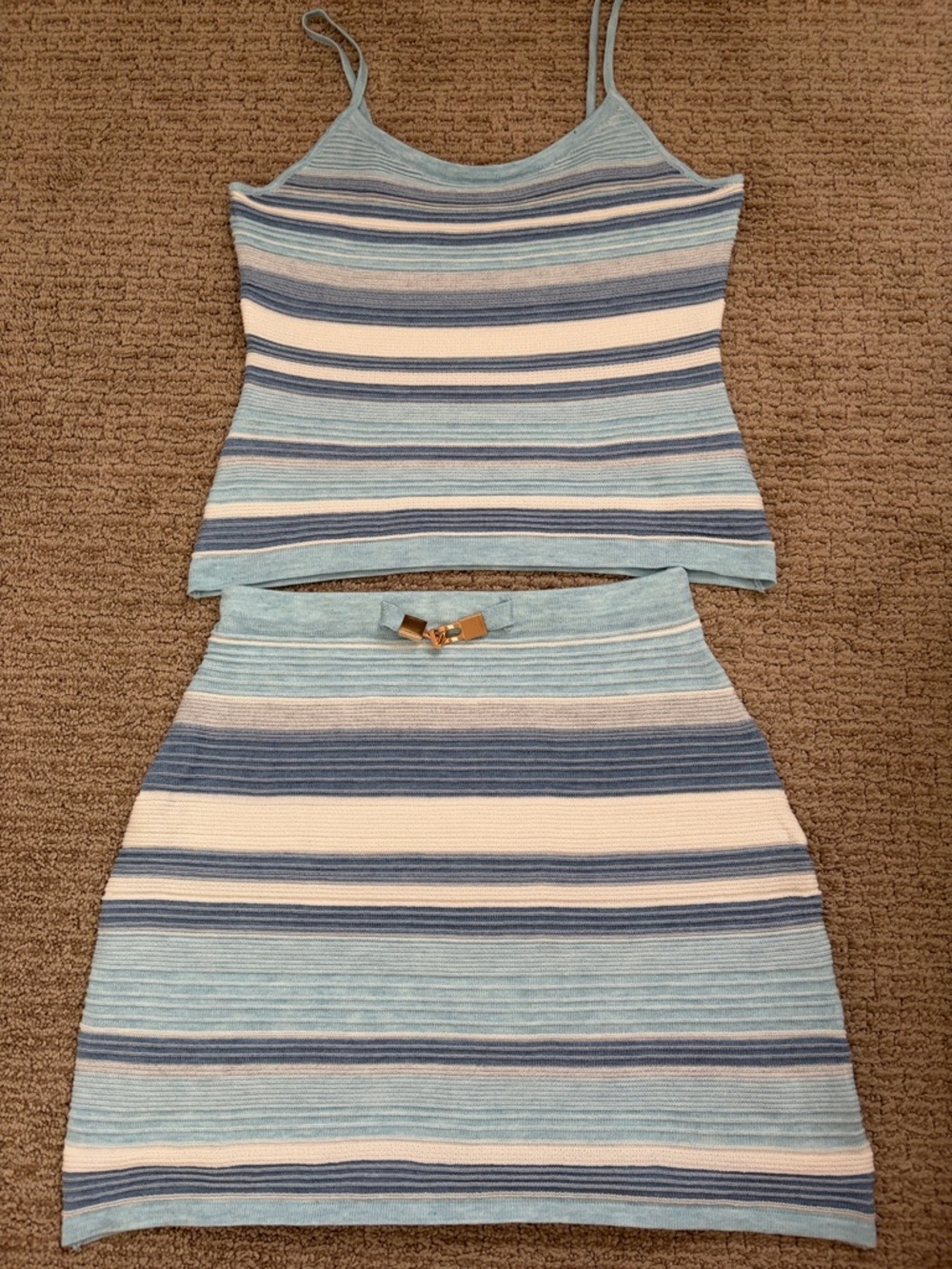 Blue Striped Tank Top & Skirt Set